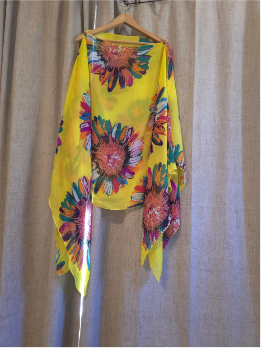 Beautiful Floral button Sleeve One Size Yellow Multicolor Blouse Poncho Scarf